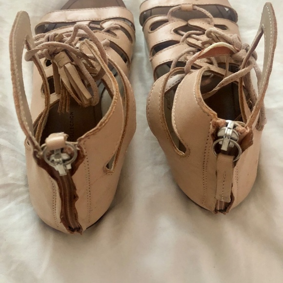 Zara Gladiator Lace-Up Flats Sandals Nude Size 7 - Picture 2 of 2